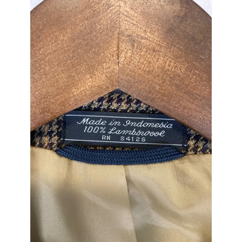 Dark Academia‎ Bert Pulitzer Mens 42L Brown Lambswool Houndstooth Blazer Jacket